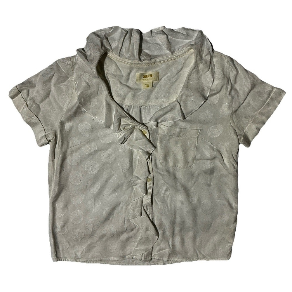 Anthropologie Women's Maeve Jojo Blouse White Ruffle Neckline &‎ Placket Sz XXSP